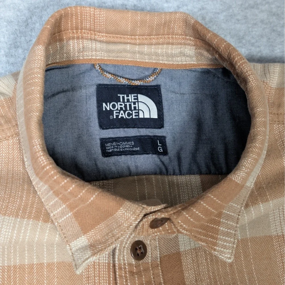 The North Face Stayside Flannel Button Up Shirt Mens Large Light Brown Plaid